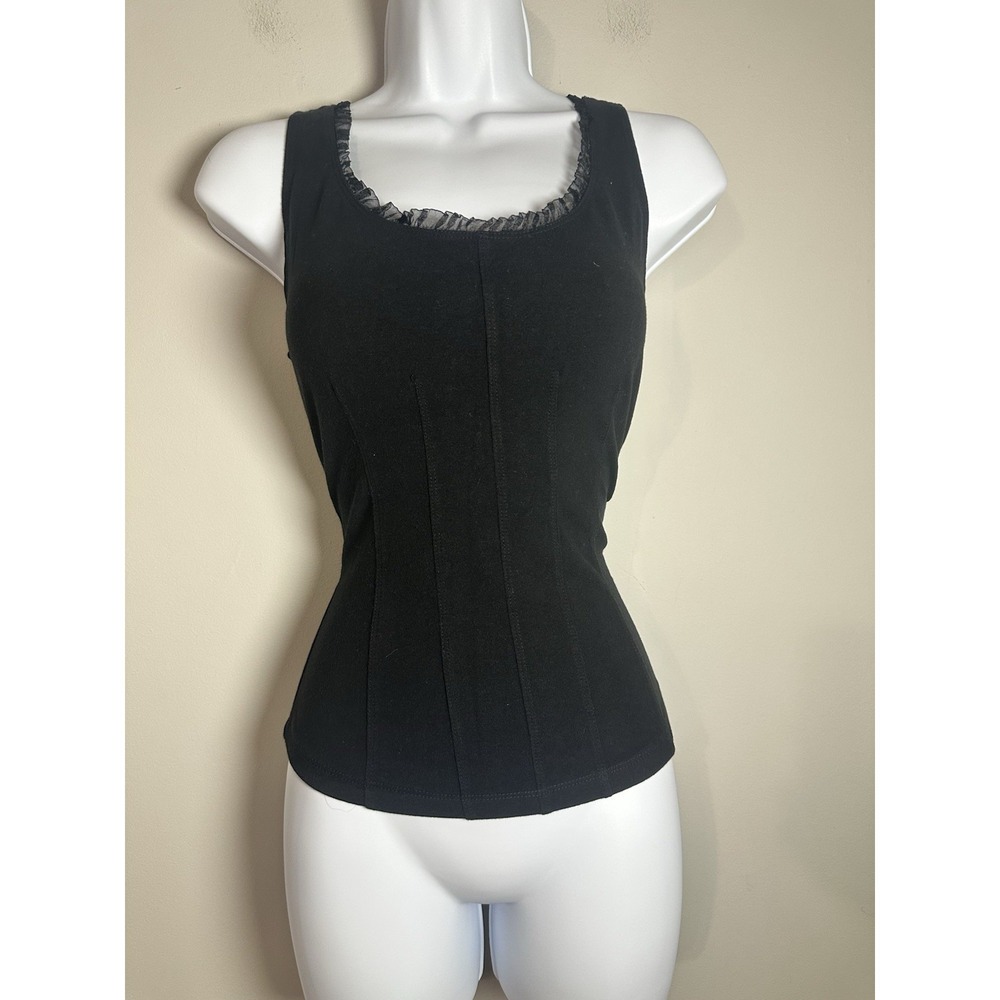 Y2K Magdalena Black Milkmaid Corset Top - Whimsigoth Fairy Grunge Mesh Tank Sz S